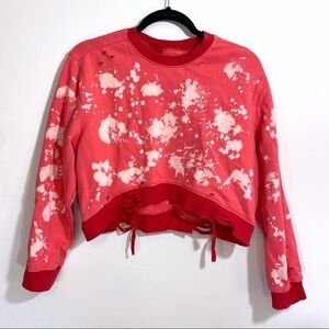 Blank NYC Distressed Bleach Tie Dye Cropped Sweatshirt Revolve Pink Coral Med